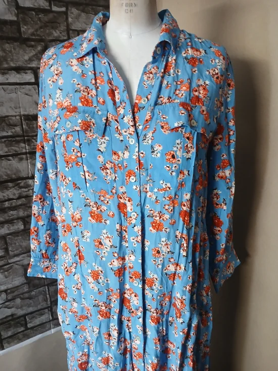 Lucky Brand Blue Maxi Dress with Red Floral Print - Picture 4 of 10